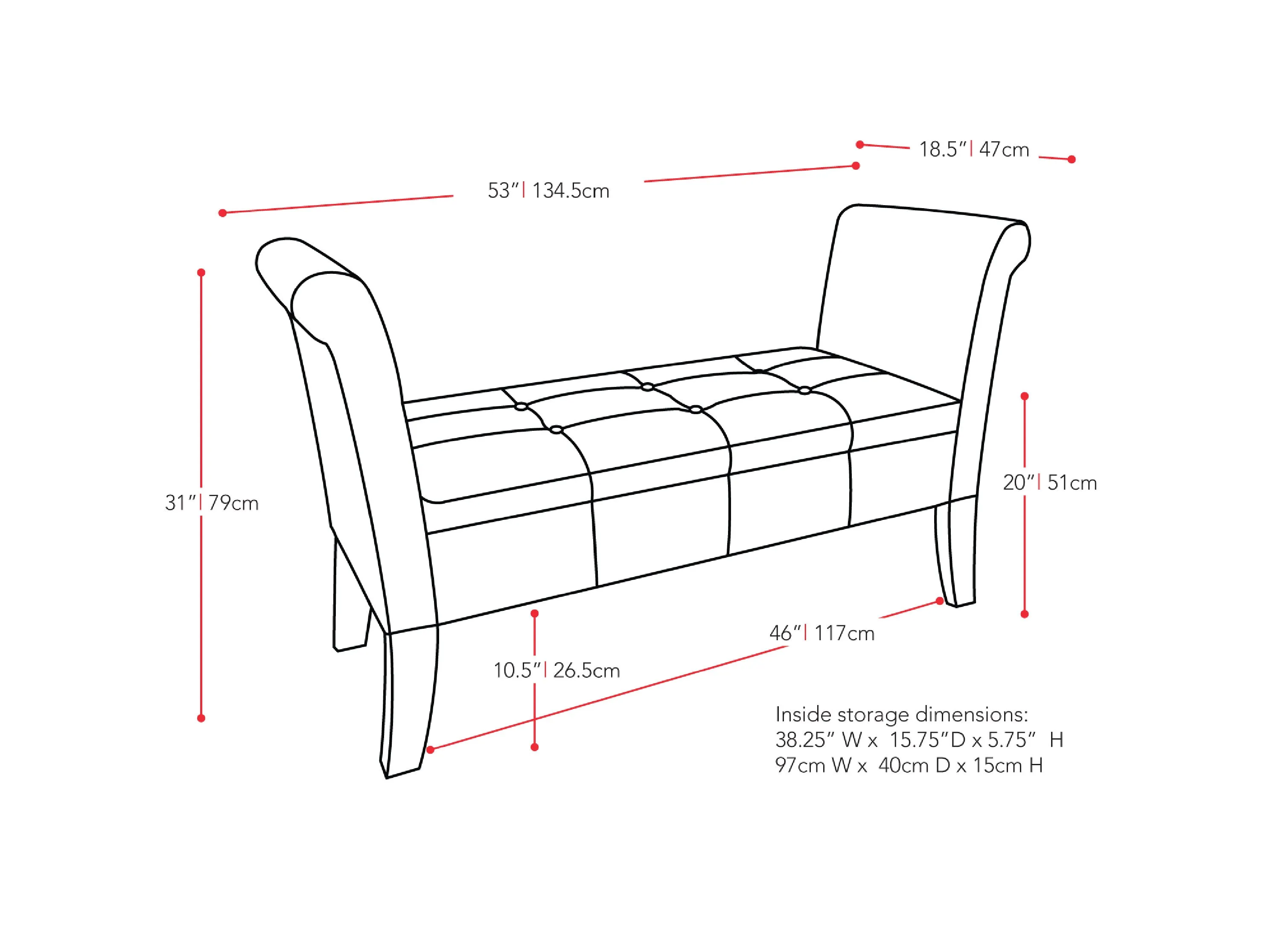 White Storage Bench with Arms