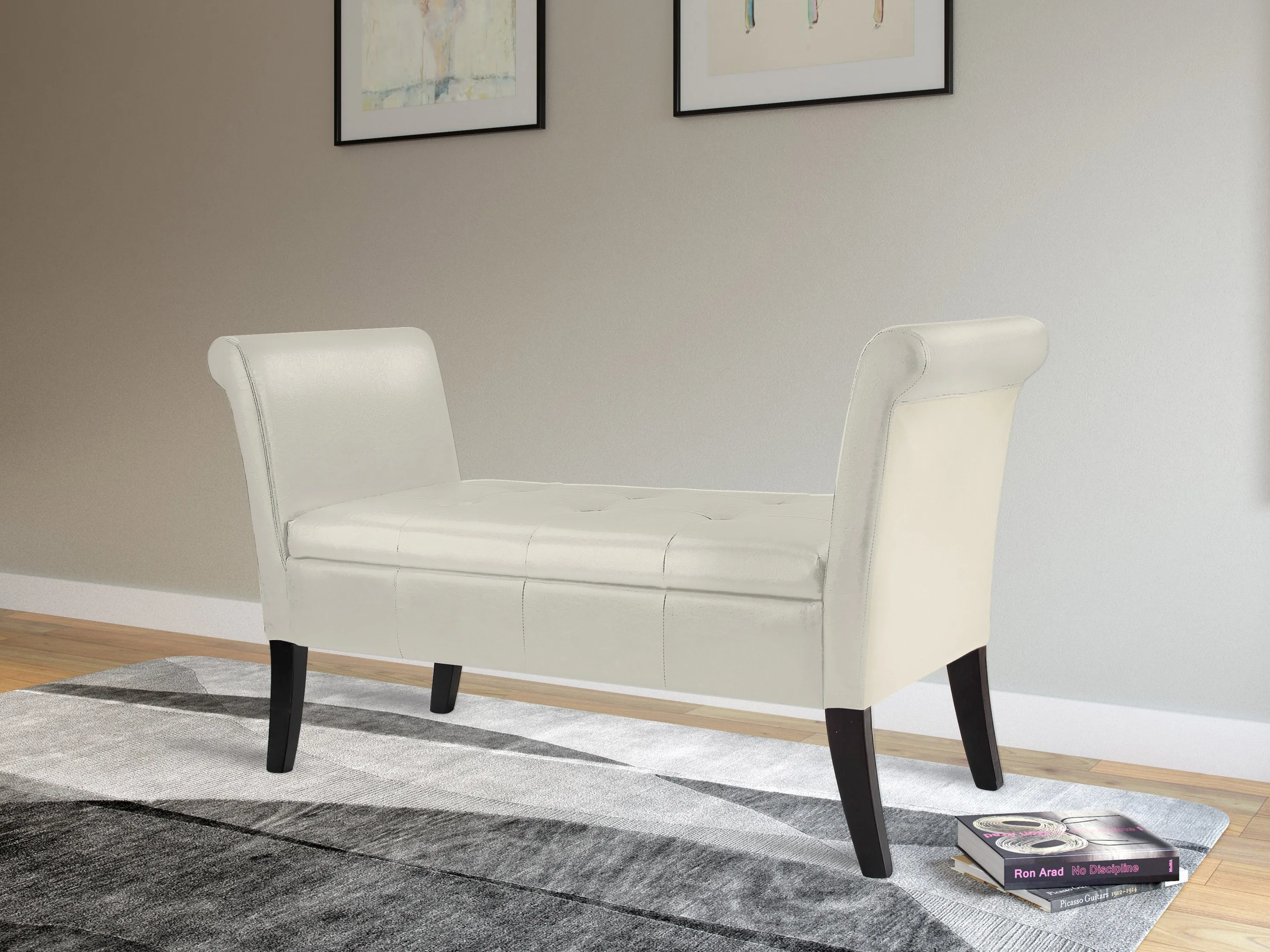 White Storage Bench with Arms