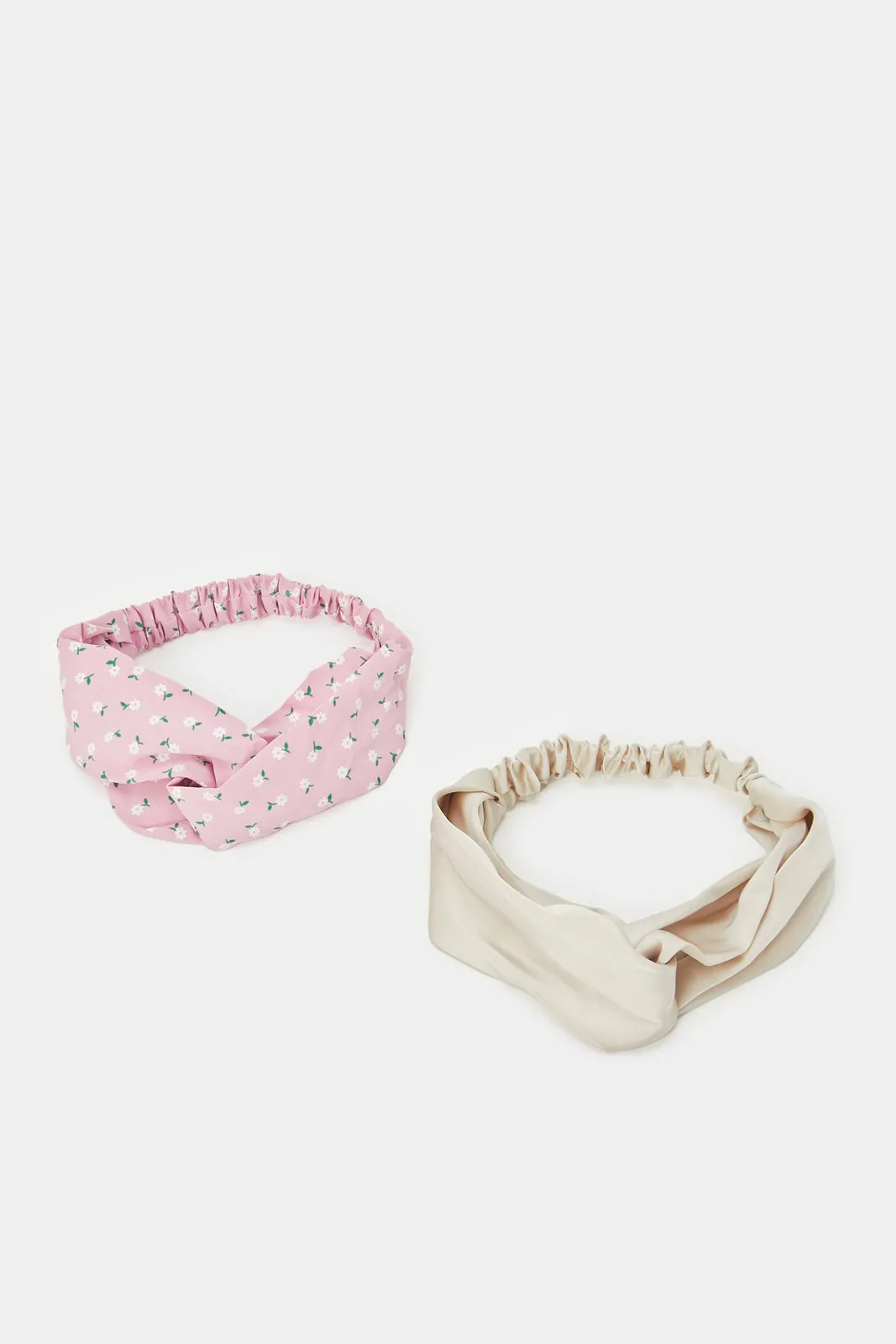 Women Beige And Pink Printed Hairband (Pack of 2)