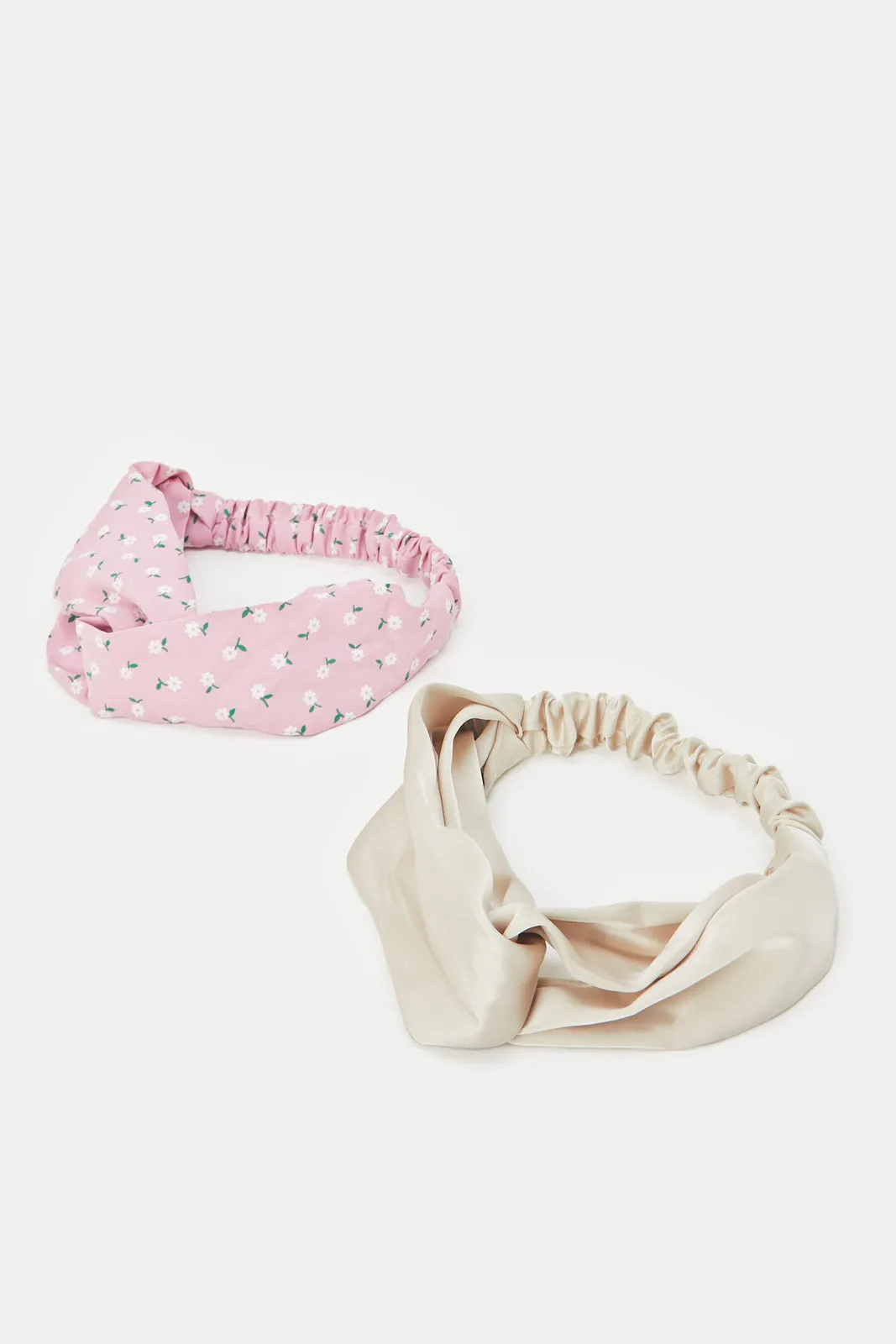 Women Beige And Pink Printed Hairband (Pack of 2)