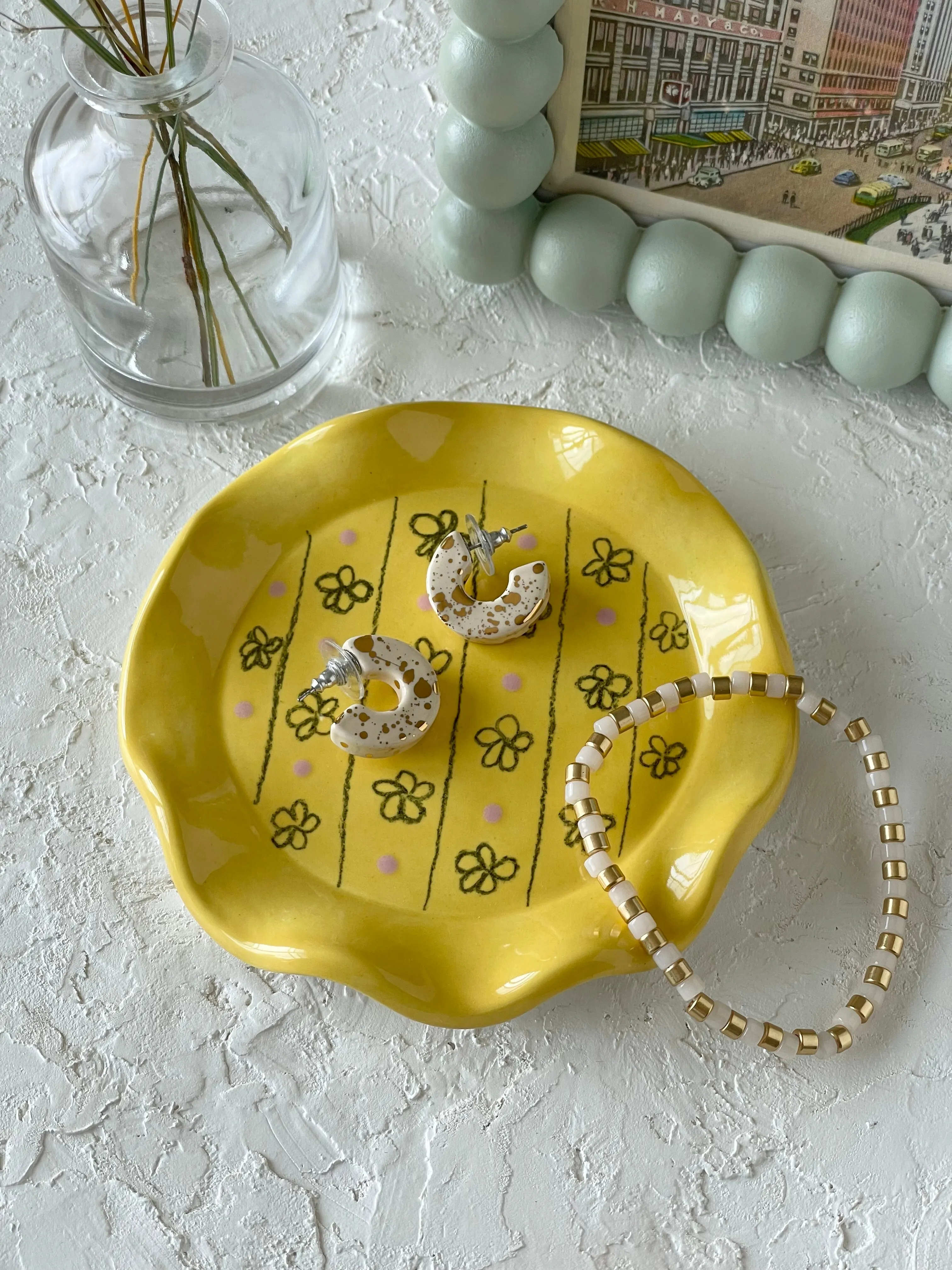 Yellow Flower Round Ruffle Trinket Dish