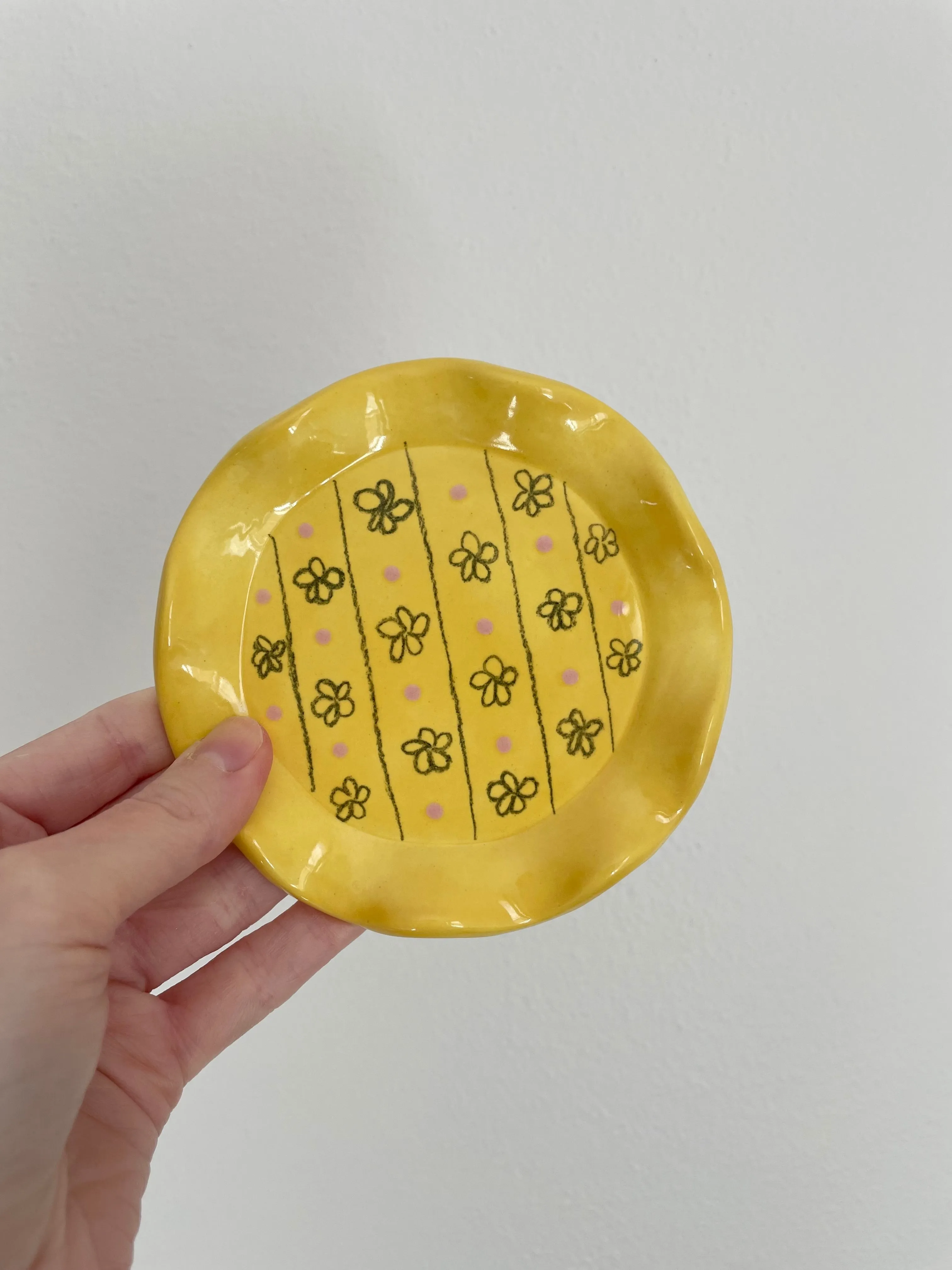 Yellow Flower Round Ruffle Trinket Dish