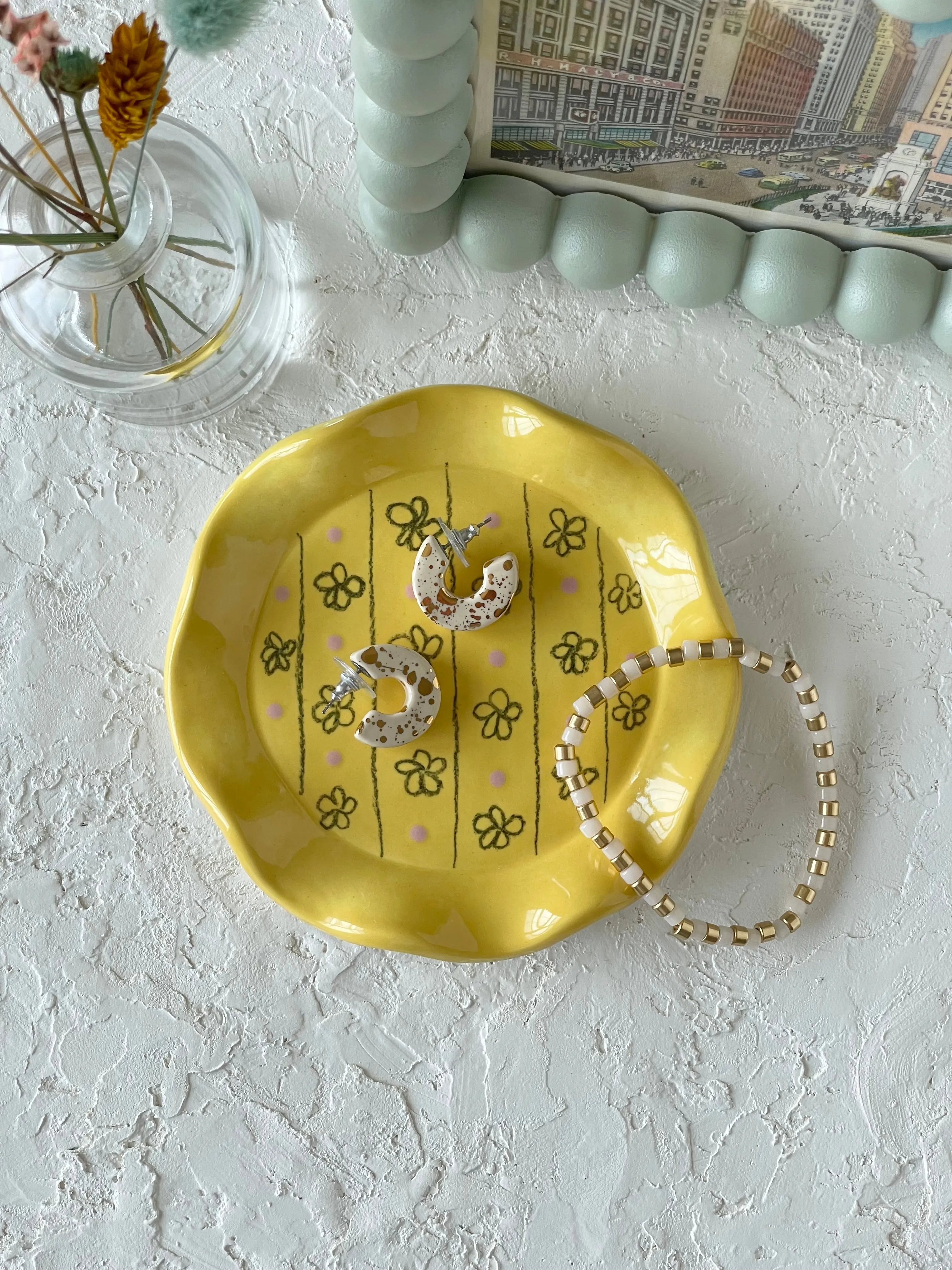 Yellow Flower Round Ruffle Trinket Dish