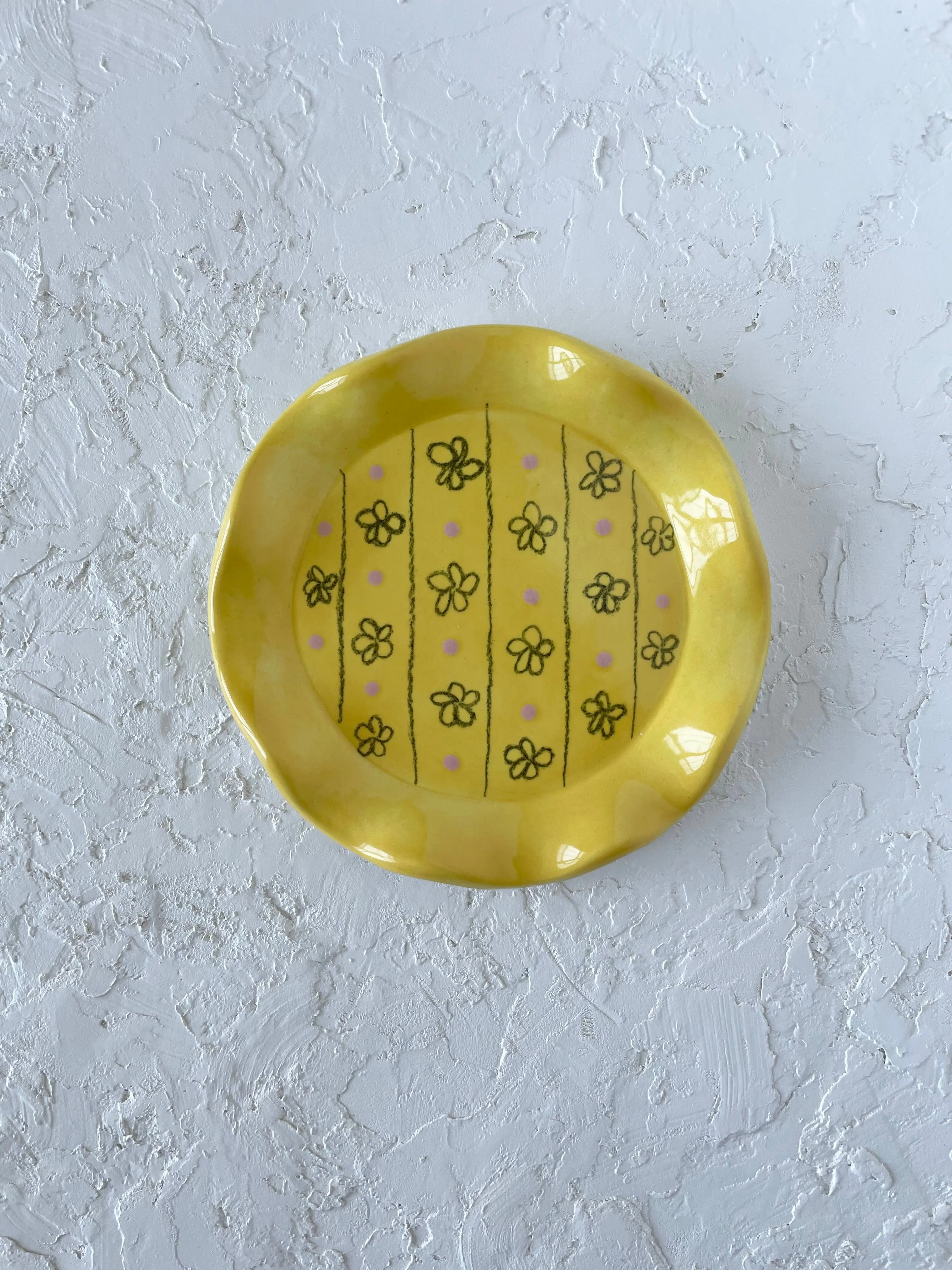 Yellow Flower Round Ruffle Trinket Dish